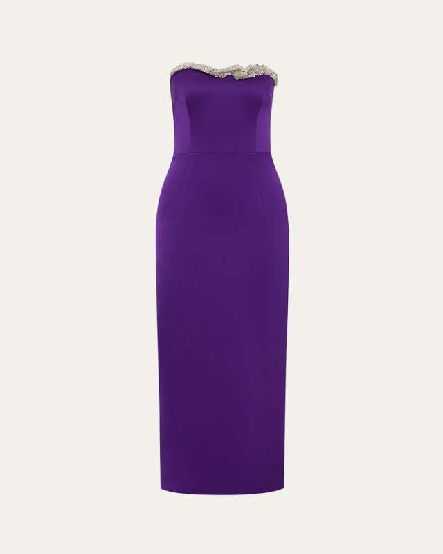 Lorna Embellished Strapless Column Crepe Dress